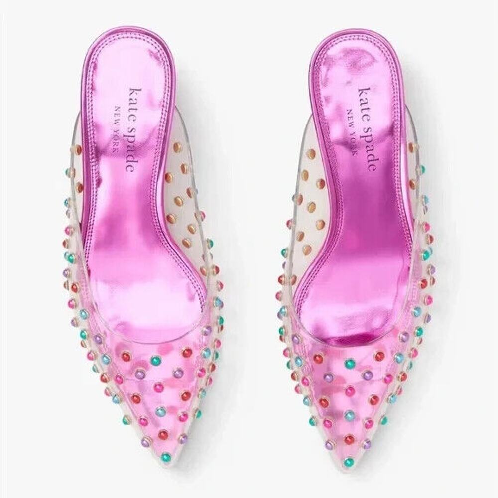 kate spade Pink Studded Pointed-Toe Mule Sandals - Picture 3 of 10